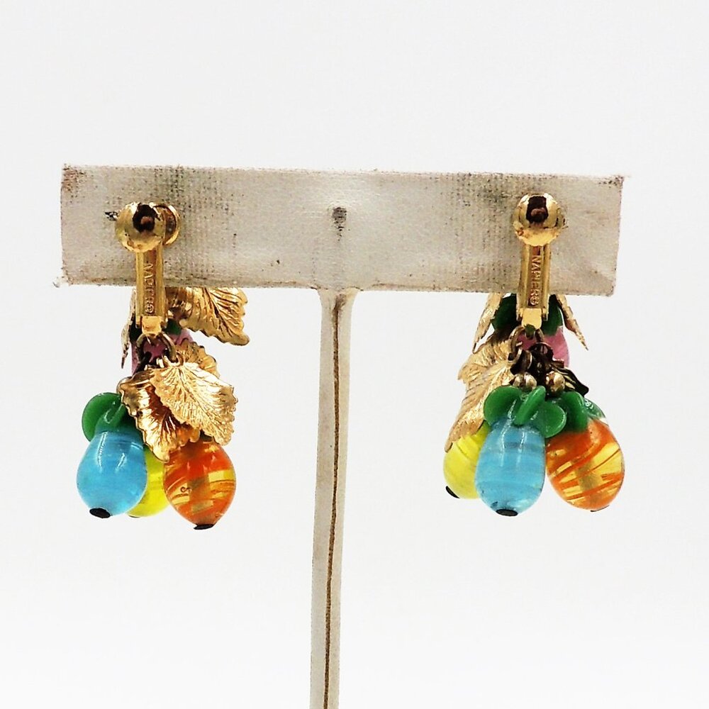 Vintage 1960s Napier Art Glass Fruit Drops Clip Earrings - Picture 6 of 7